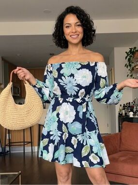 LOFT Navy Off-Shoulder Floral Dress NWT